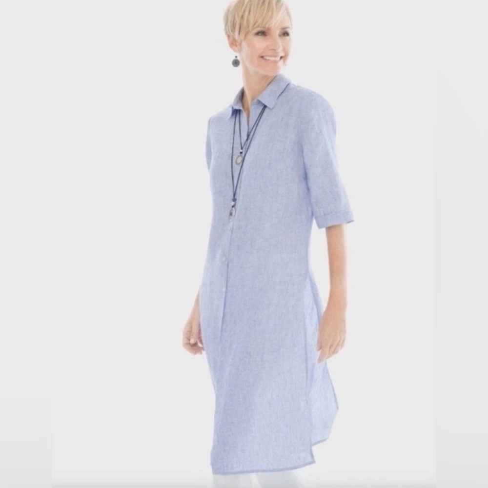 NWOT Chico's 100% Linen End on End Shirt Dress Button short sleeve oversized top